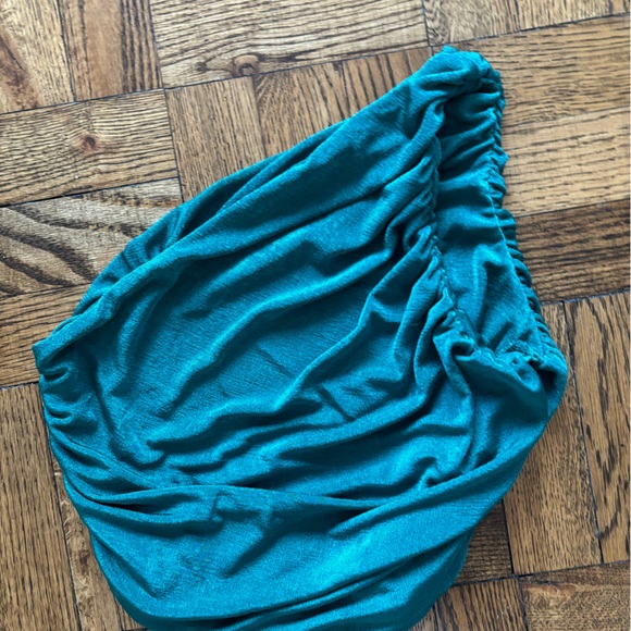 Green rouched one shoulder top - Picture 2 of 2